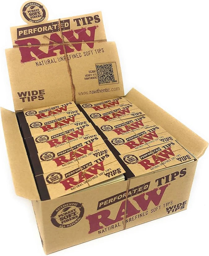 RAW Authentic Hemp & Cotton Perforated Wide Tips - 50 Tips Per Pack