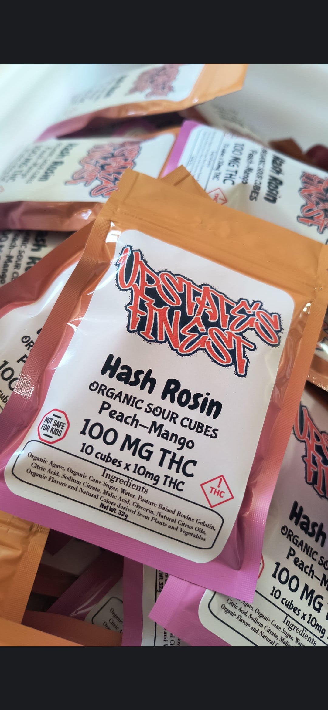 upstates finest peach-mango Hash rosin sour cubes 10mg 10pk